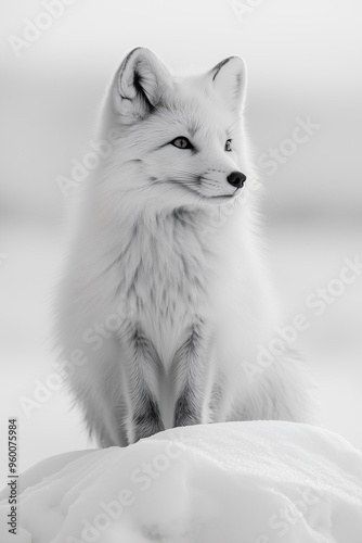 White arctic fox in the snow. 