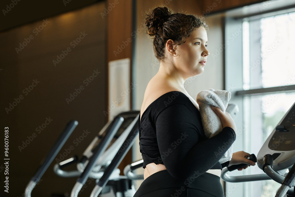 A confident young woman enjoys her workout, showcasing body positivity in stylish activewear. A confident young woman enjoys her workout, showcasing body positivity in stylish activewear.