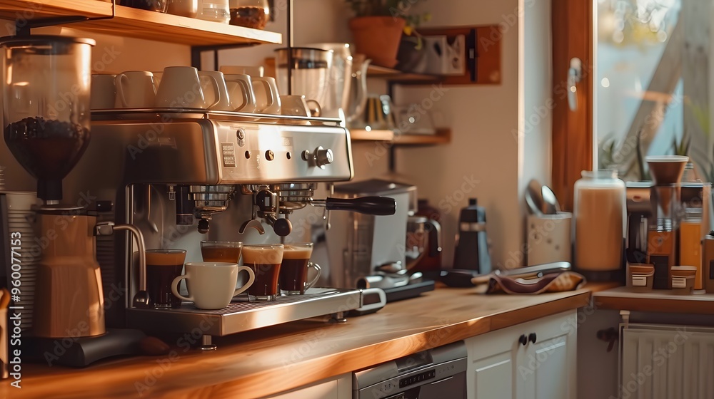 A cozy minimalistic home coffee station with warm brown tones AI generated A cozy minimalistic home coffee station with warm brown tones AI generated