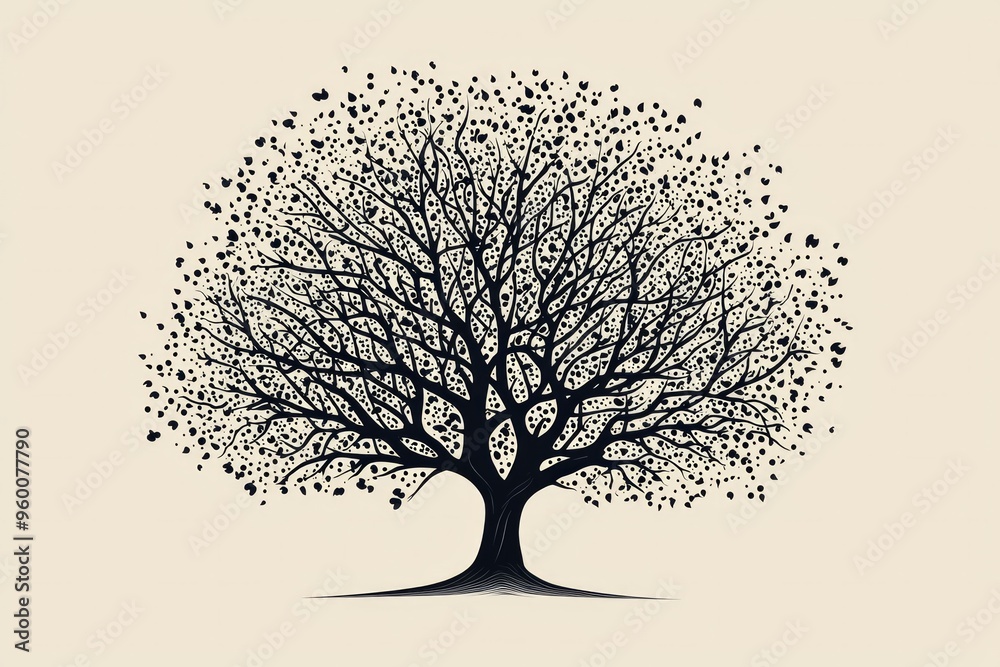 An abstract tree with branches spreading out, where each leaf is represented by a small cluster of dots. An abstract tree with branches spreading out, where each leaf is represented by a small cluster of dots.