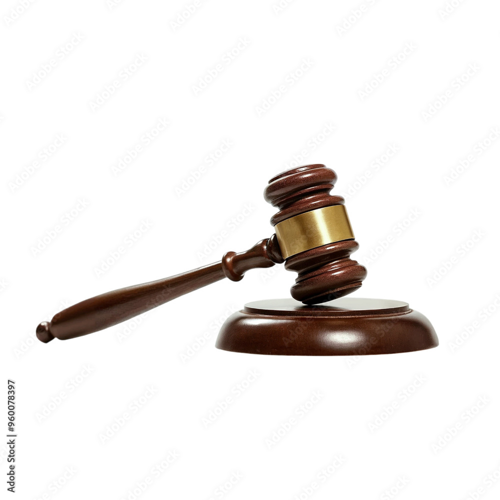 wooden gavel ,isolated on white background , transparent png image