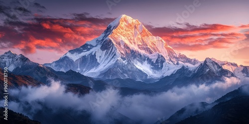 Majestic Mountain Peak at Sunset in Glowing Colors