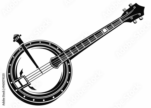 Banjo musical instrument in monochrome style isolated on white background vector illustration 
