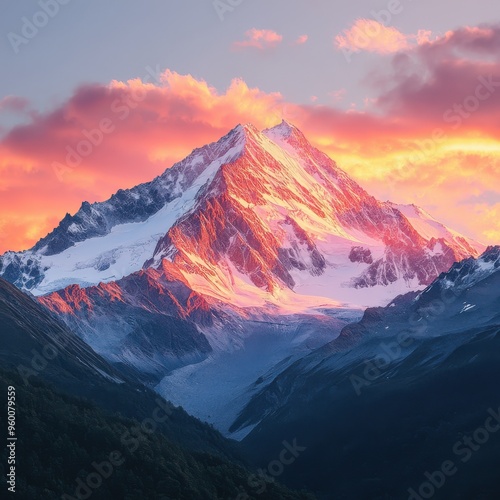 Majestic Mountain Peak at Sunset in Glowing Colors