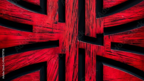 Close-up view of bright red scratched textured background