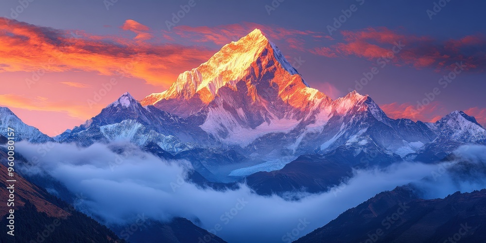 Majestic Mountain Peak at Sunset in Glowing Colors Majestic Mountain Peak at Sunset in Glowing Colors