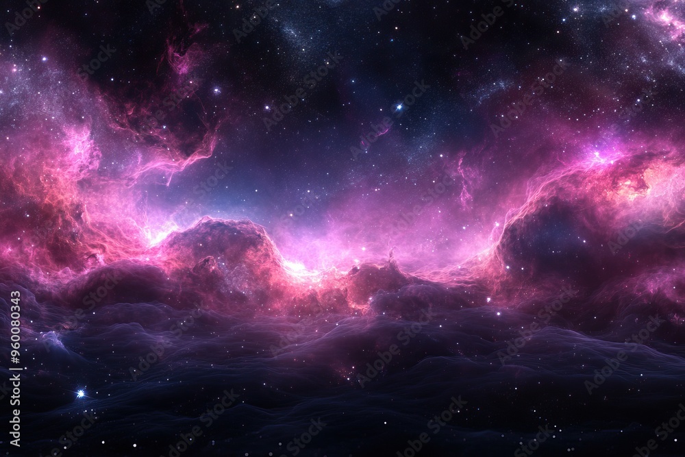 Naklejka premium A vibrant cosmic scene showcasing the beauty of space with swirling galaxies and colorful nebulas against a dark backdrop.