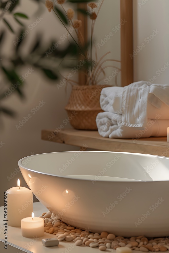 A modern minimalist spalike bathroom with a candlelit bath AI generated A modern minimalist spalike bathroom with a candlelit bath AI generated