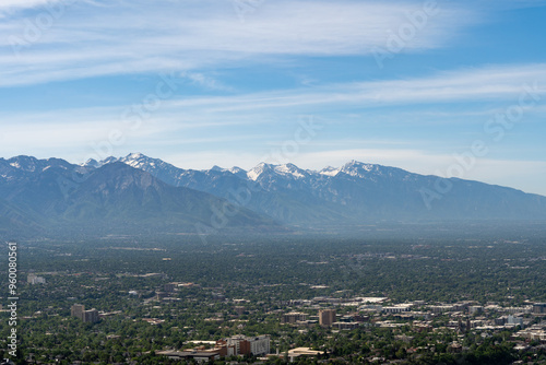 Sunny views of the Salt Lake Valley and Wasatch Range from atop Ensign Peak.