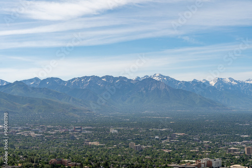 Sunny views of the Salt Lake Valley and Wasatch Range from atop Ensign Peak.