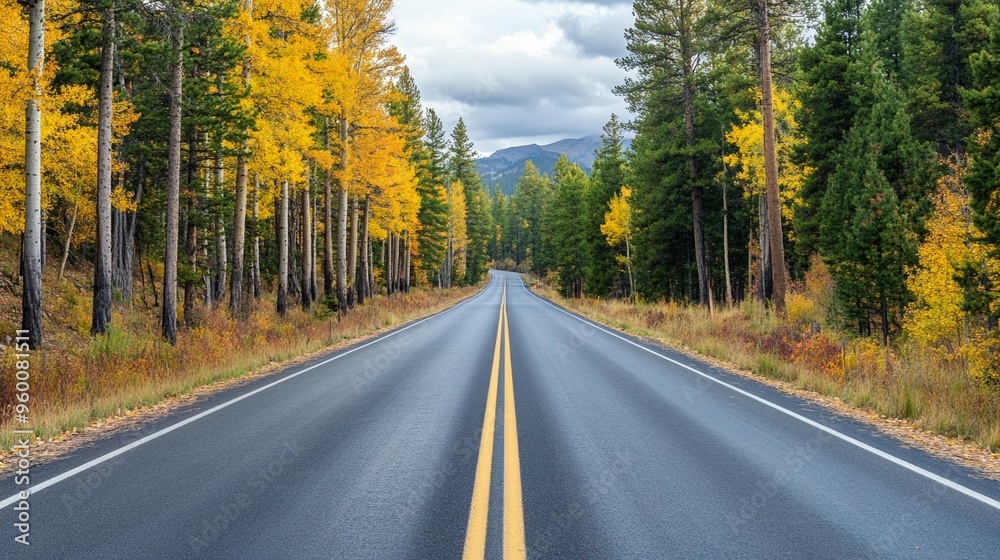 Fototapeta premium Scenic drive through autumnal pine forest