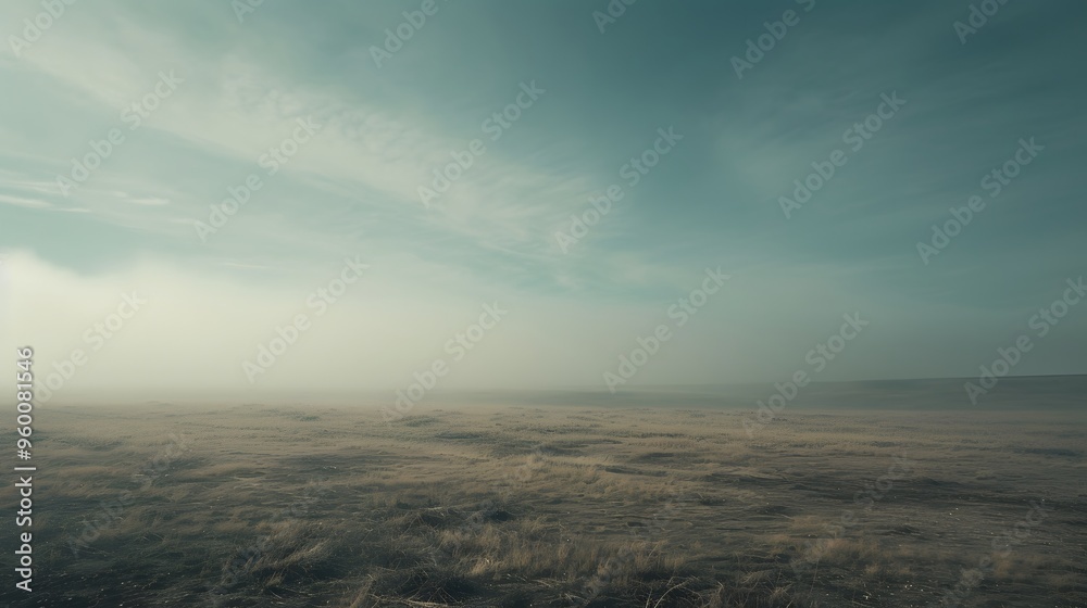 A quiet desolate field enveloped by a slowly rolling fog AI generated illustration A quiet desolate field enveloped by a slowly rolling fog AI generated illustration