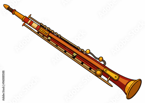 Vector illustration of Bassoon woodwind instrument lying isolated on white background
