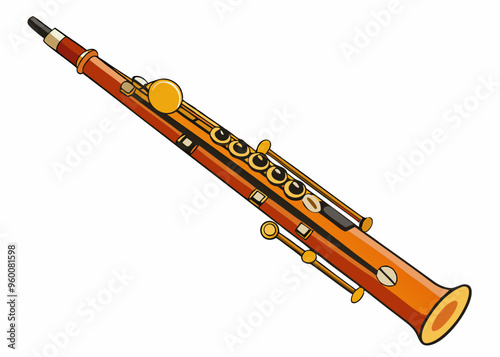 Vector illustration of Bassoon woodwind instrument lying isolated on white background
