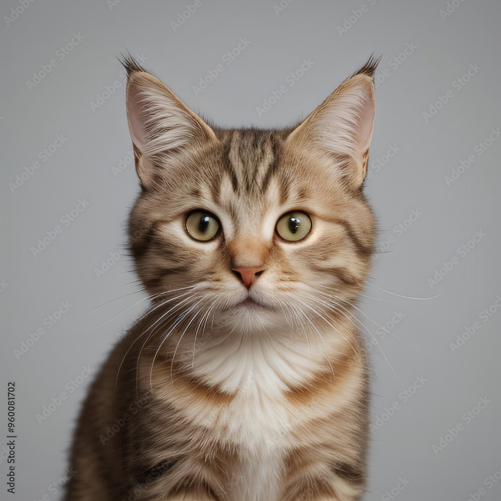 Adorable Tabby Cat Sitting on White Background Adorable Tabby Cat Sitting on White Background