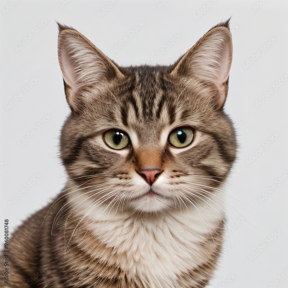 Adorable Tabby Cat Sitting on White Background Adorable Tabby Cat Sitting on White Background