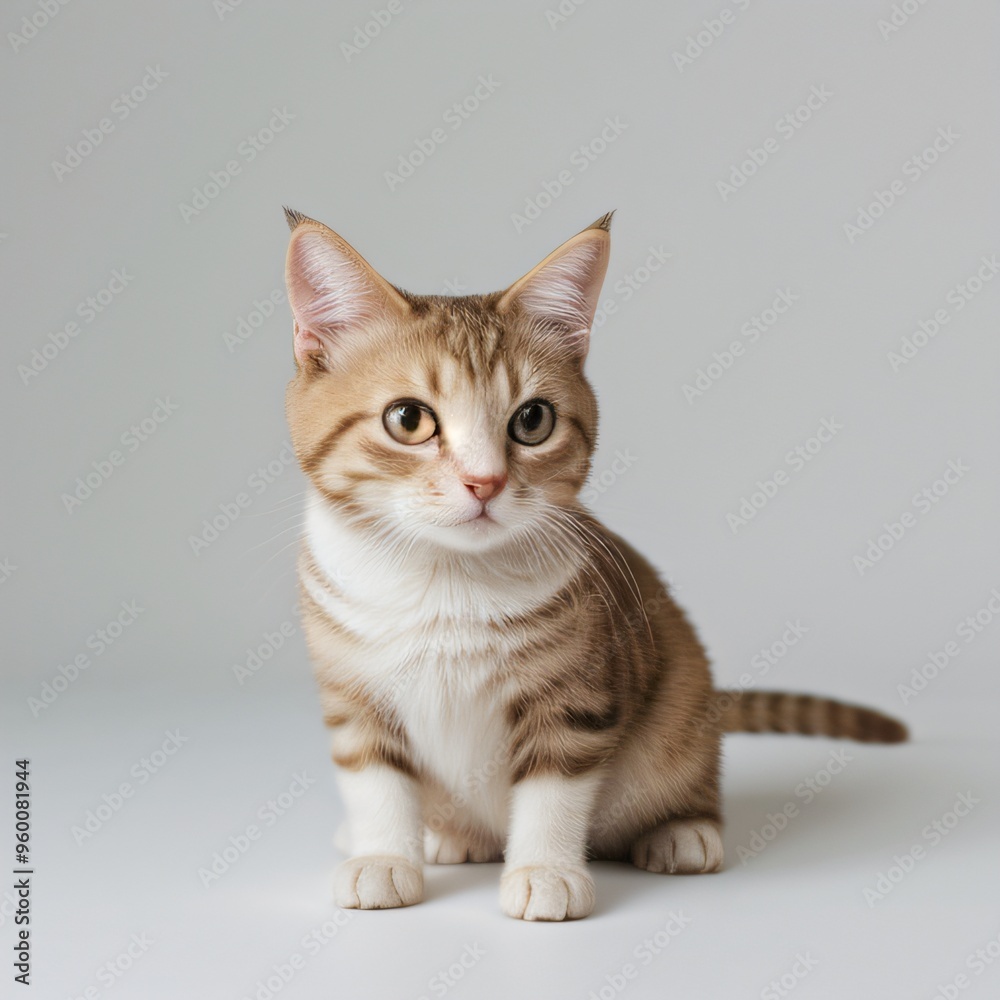 Adorable Tabby Cat Sitting on White Background Adorable Tabby Cat Sitting on White Background