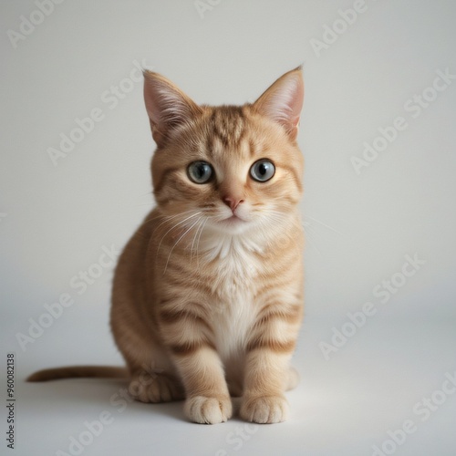 Adorable Tabby Cat Sitting on White Background
