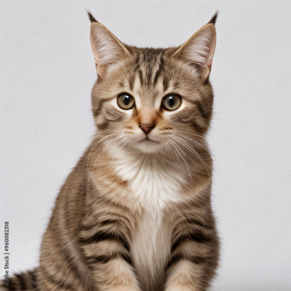 Adorable Tabby Cat Sitting on White Background Adorable Tabby Cat Sitting on White Background
