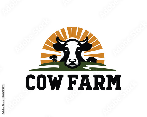 Cow logo vector. Colorful cow head logo. Animal farm. Cow icon. Dairy product symbol vector illustration. photo