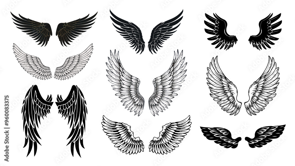 Fototapeta premium PNG wing illustration element set, transparent background