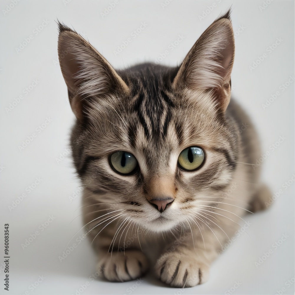Adorable Tabby Cat Sitting on White Background Adorable Tabby Cat Sitting on White Background