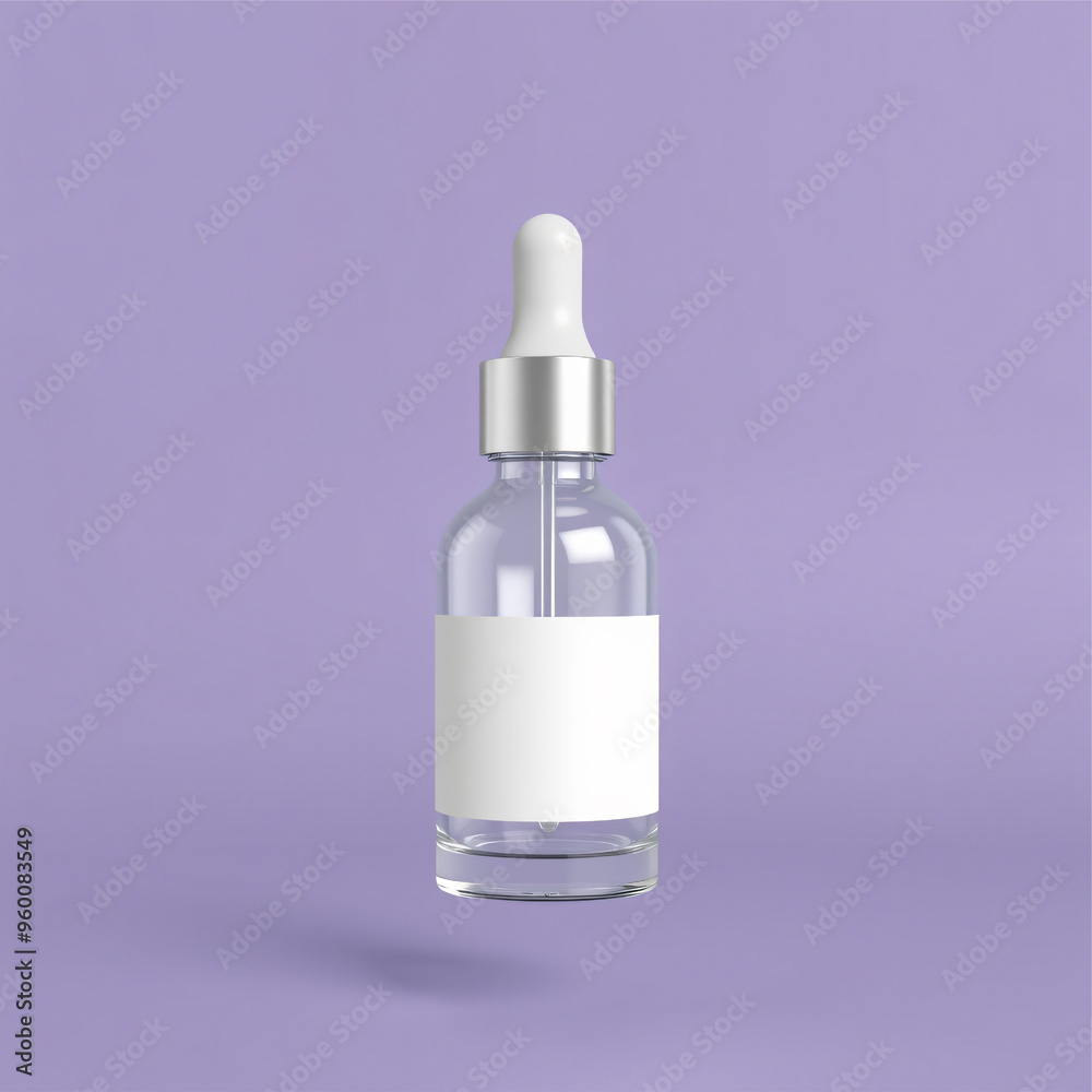 a dropper flacon with a blank label, displayed floating in mid-air against a smooth, single-color background. a dropper flacon with a blank label, displayed floating in mid-air against a smooth, single-color background.