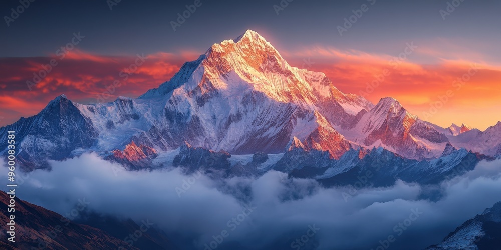 Majestic Mountain Peak at Sunset in Glowing Colors Majestic Mountain Peak at Sunset in Glowing Colors