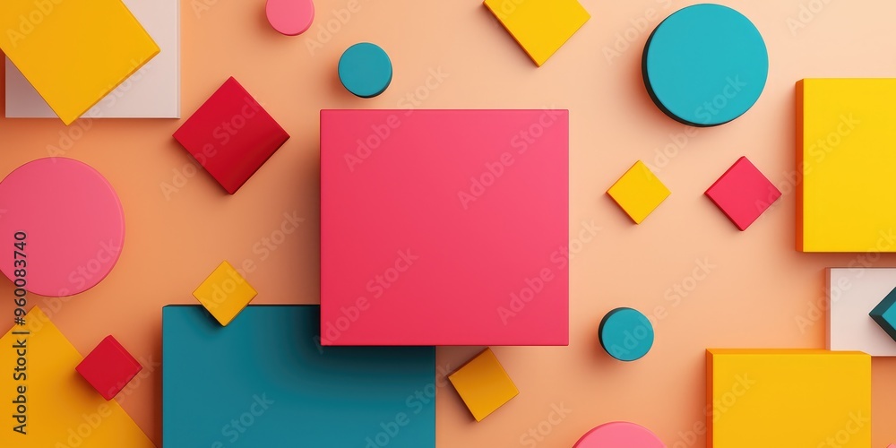 Colorful geometric shapes arranged creatively on a pastel background, perfect for design or artistic projects. Colorful geometric shapes arranged creatively on a pastel background, perfect for design or artistic projects.