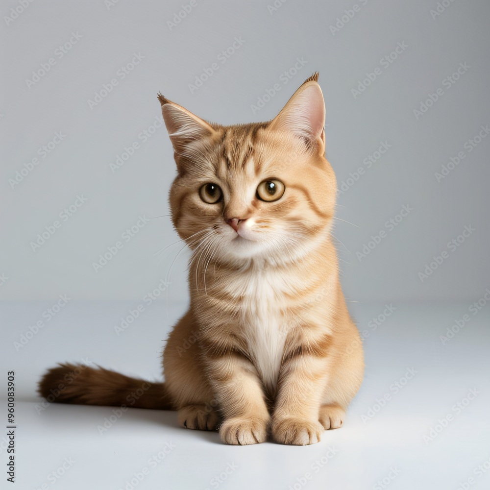 Adorable Tabby Cat Sitting on White Background Adorable Tabby Cat Sitting on White Background