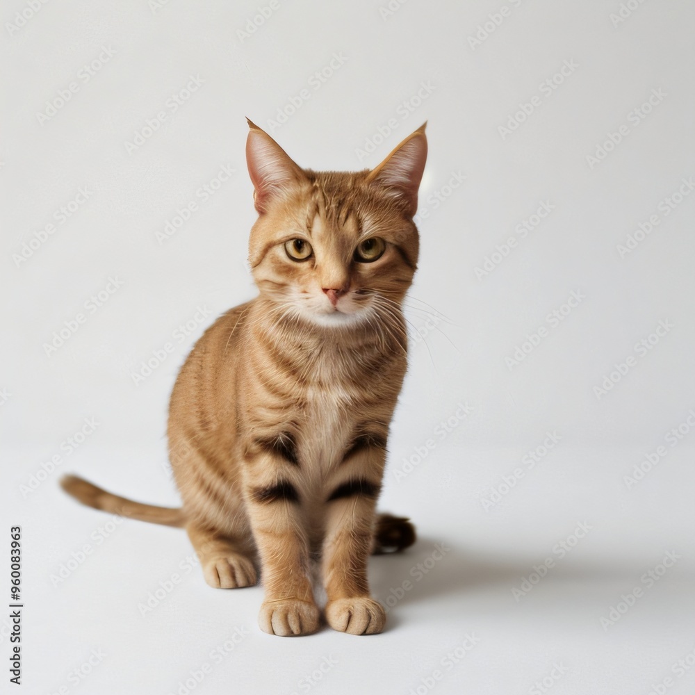Obraz premium Adorable Tabby Cat Sitting on White Background
