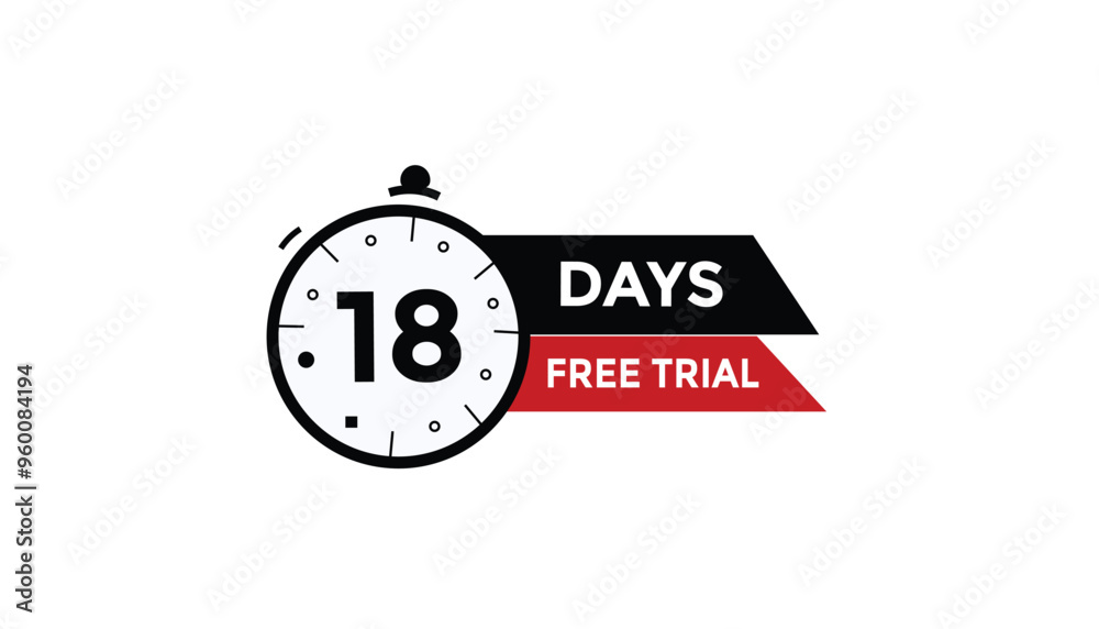 18 days free trial Countdown number banner templates. time icon. Vector Illustration 18 days free trial Countdown number banner templates. time icon. Vector Illustration