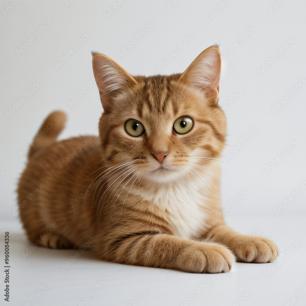 Obraz premium Adorable Tabby Cat Sitting on White Background