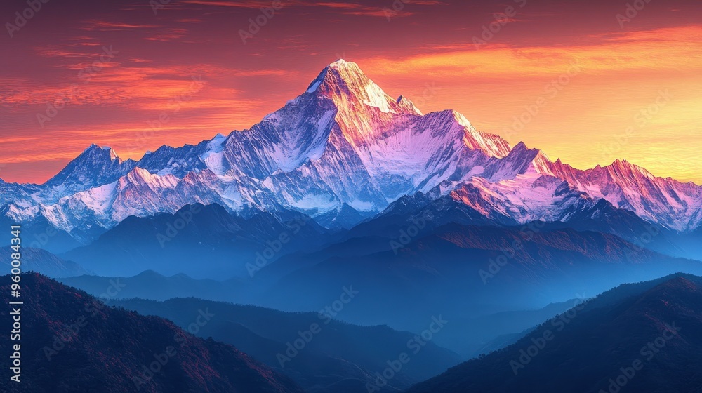 Majestic Mountain Peak at Sunset in Glowing Colors Majestic Mountain Peak at Sunset in Glowing Colors