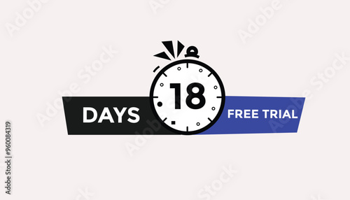 18 days free trial Countdown number banner templates. time icon. Vector Illustration 