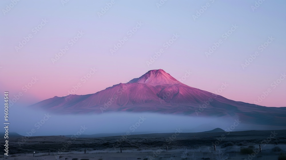 A soft pink mountain surrounded by a smoky blue sky AI generated illustration A soft pink mountain surrounded by a smoky blue sky AI generated illustration