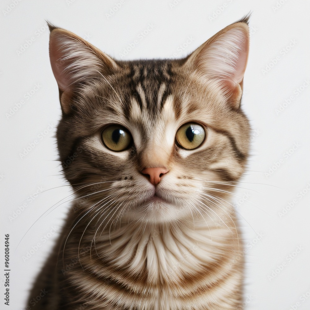 Adorable Tabby Cat Sitting on White Background Adorable Tabby Cat Sitting on White Background