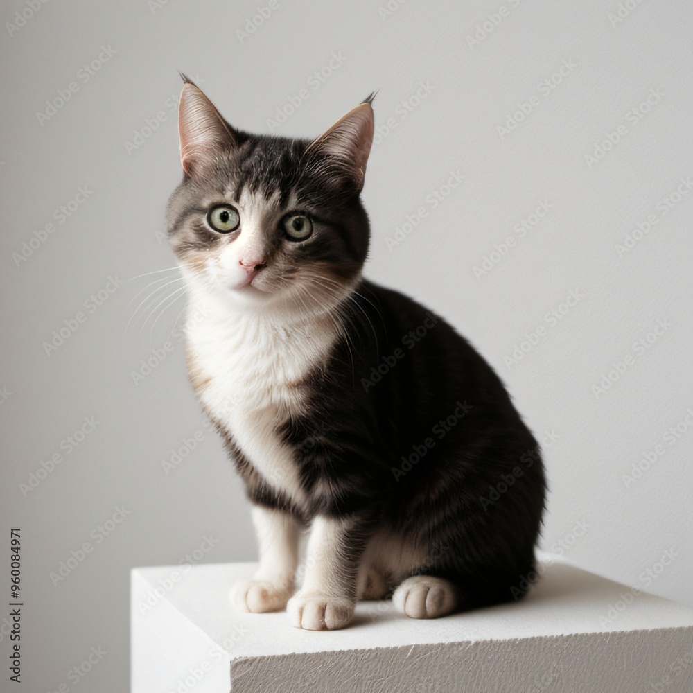 Adorable Tabby Cat Sitting on White Background Adorable Tabby Cat Sitting on White Background