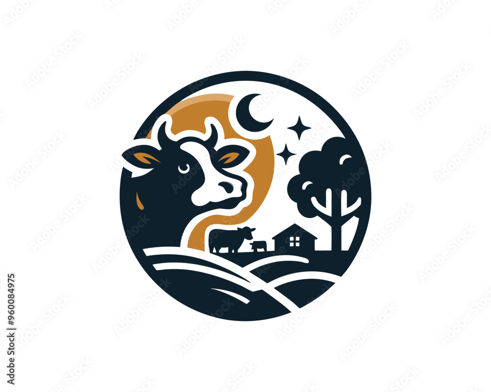 Fototapeta premium Cow logo vector. Colorful cow head logo. Animal farm. Cow icon. 