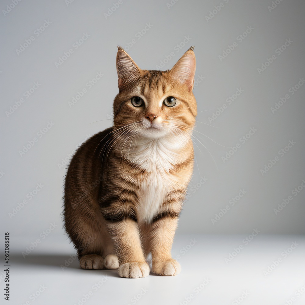 Obraz premium Adorable Tabby Cat Sitting on White Background