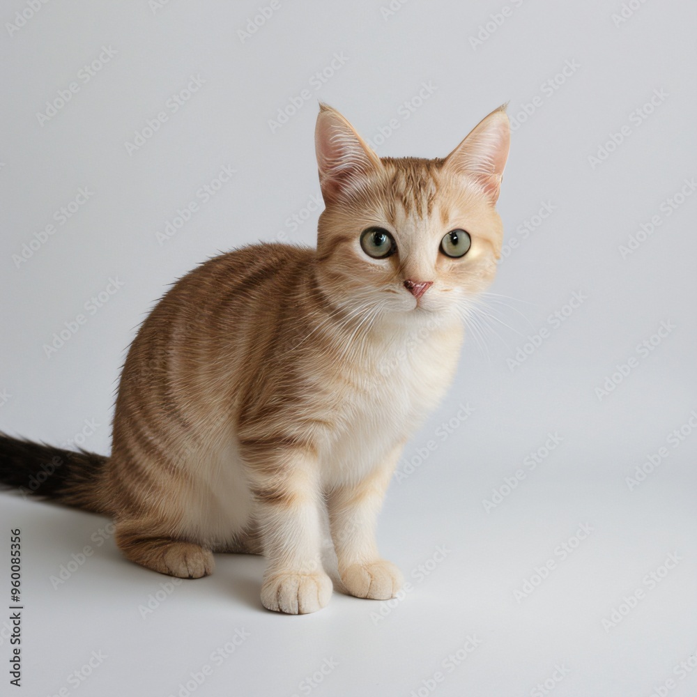 Obraz premium Adorable Tabby Cat Sitting on White Background