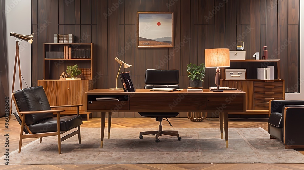 Mid-century modern office with sleek lines Mid-century modern office with sleek lines