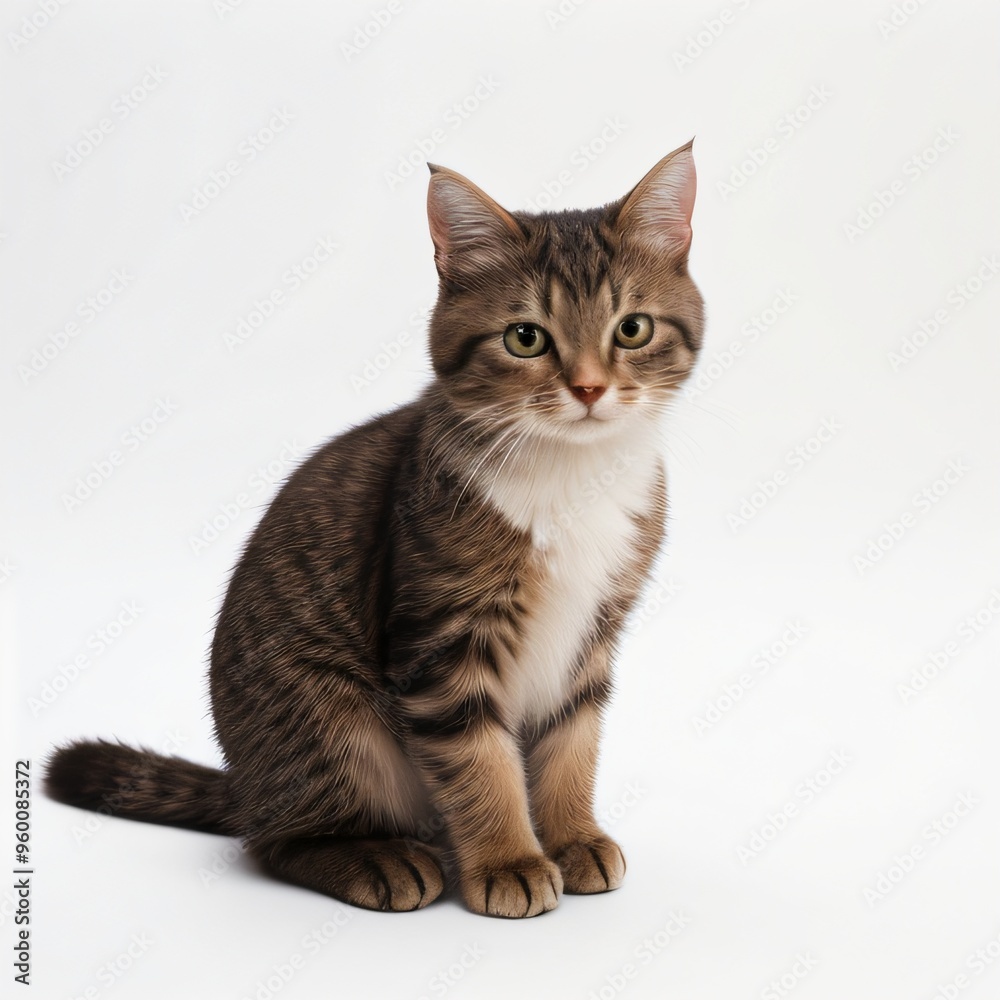 Adorable Tabby Cat Sitting on White Background Adorable Tabby Cat Sitting on White Background