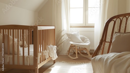 A warm minimalist nursery with a gently rocking cradle   AI generated illustration