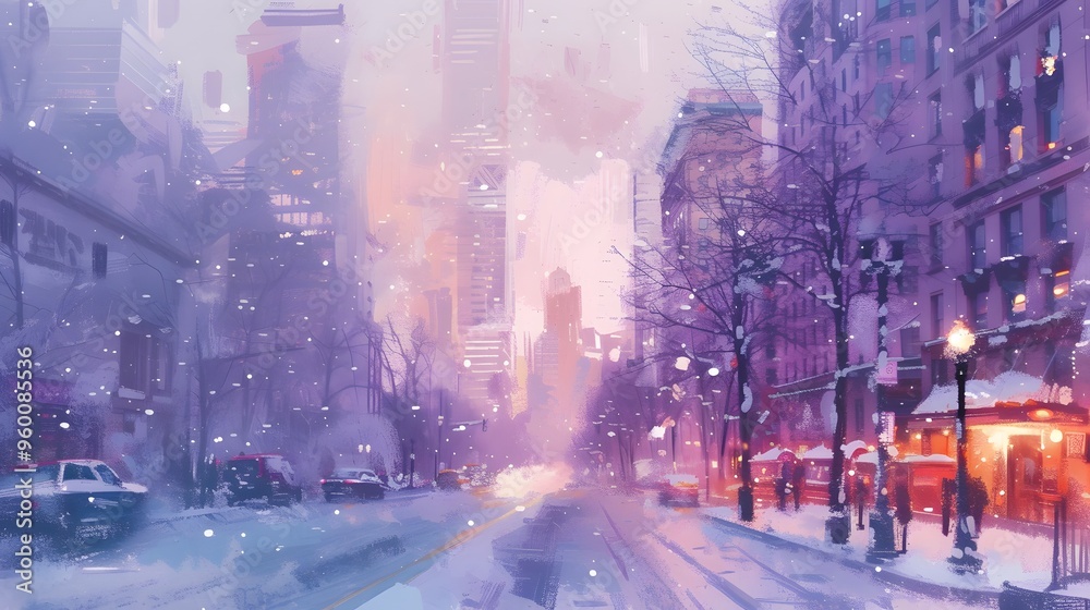 A wintry cityscape softly painted in pastel hues AI generated illustration A wintry cityscape softly painted in pastel hues AI generated illustration