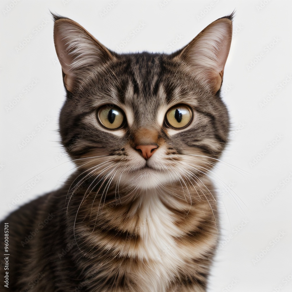 Adorable Tabby Cat Sitting on White Background Adorable Tabby Cat Sitting on White Background