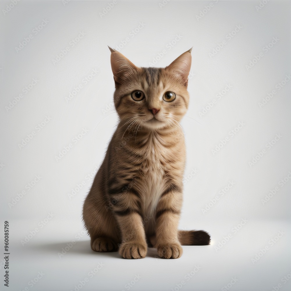 Obraz premium Adorable Tabby Cat Sitting on White Background