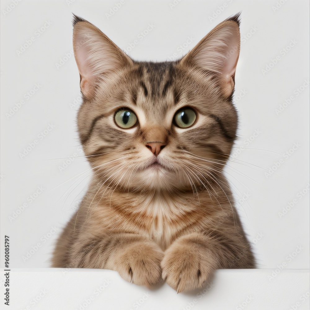 Adorable Tabby Cat Sitting on White Background Adorable Tabby Cat Sitting on White Background
