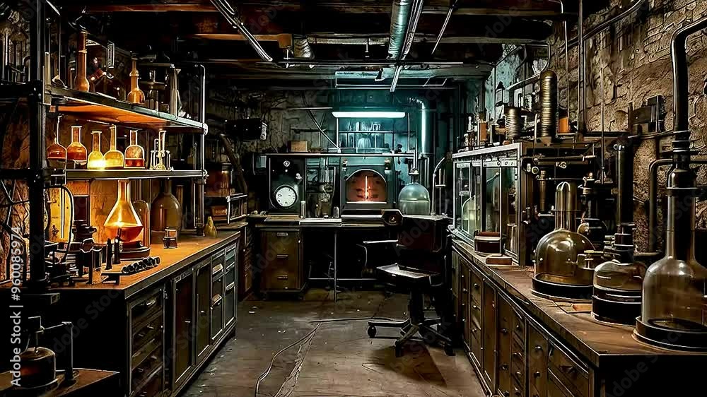 a room with shelves of bottles and a desk a room with shelves of bottles and a desk