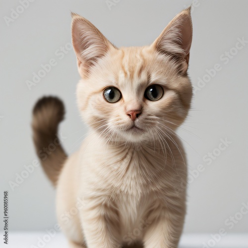 Adorable Tabby Cat Sitting on White Background